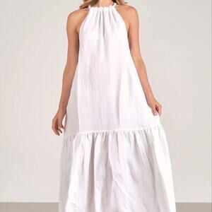 ELAN HIGH NECK TIERED MAXI DRESS WHITE Size XS